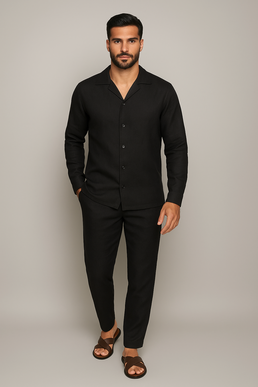 Tailored Linen Trousers - Black