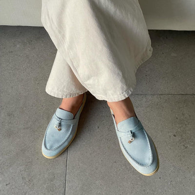 Women Suede Loafers – Sky Blue